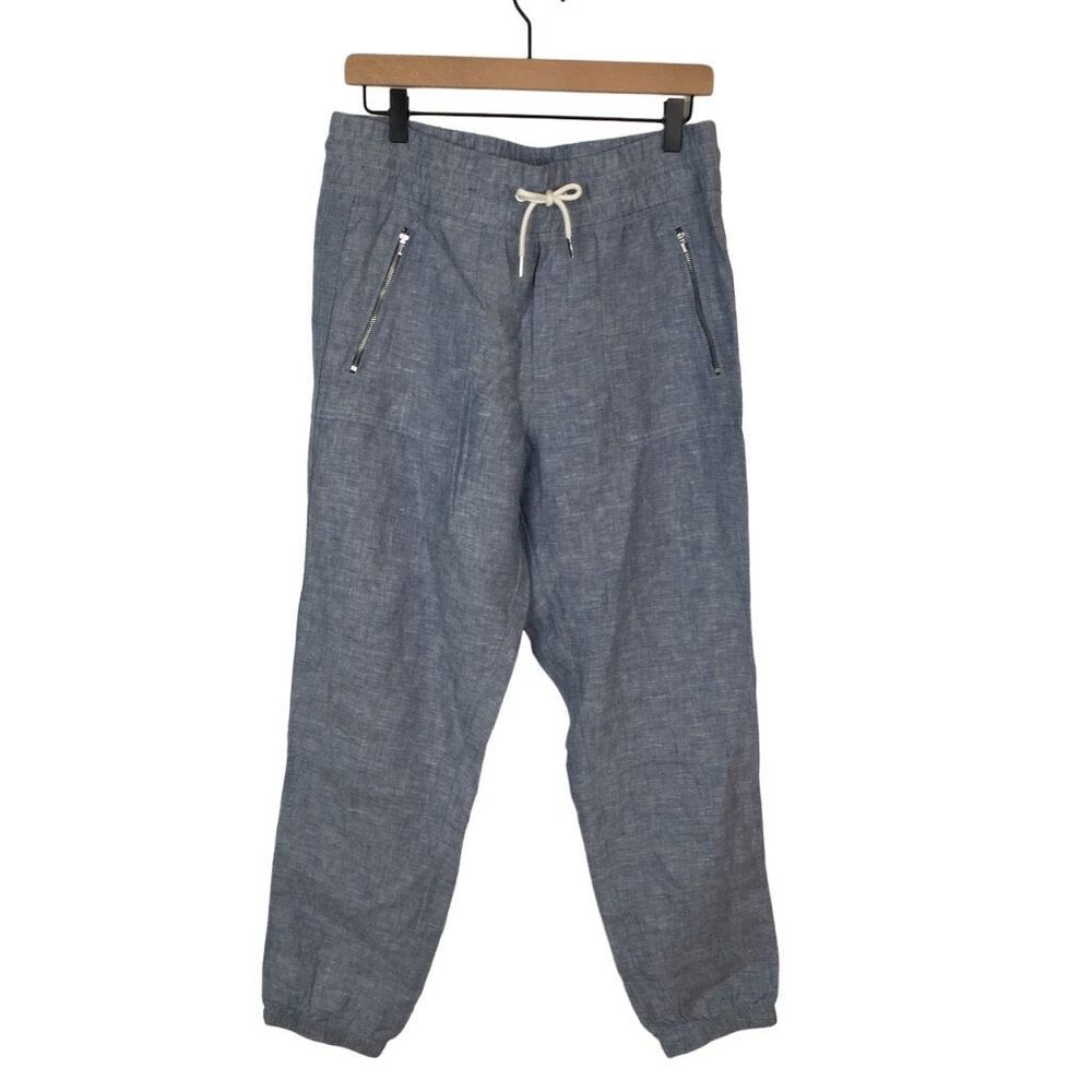 Athleta Cabo Linen Jogger Womens Size 6 Chambray Blue Zippered Pockets #o
